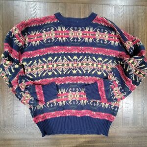 The Trophy Club Mens Vintage Wool Sweater Size Medium MultiColor Abstract design